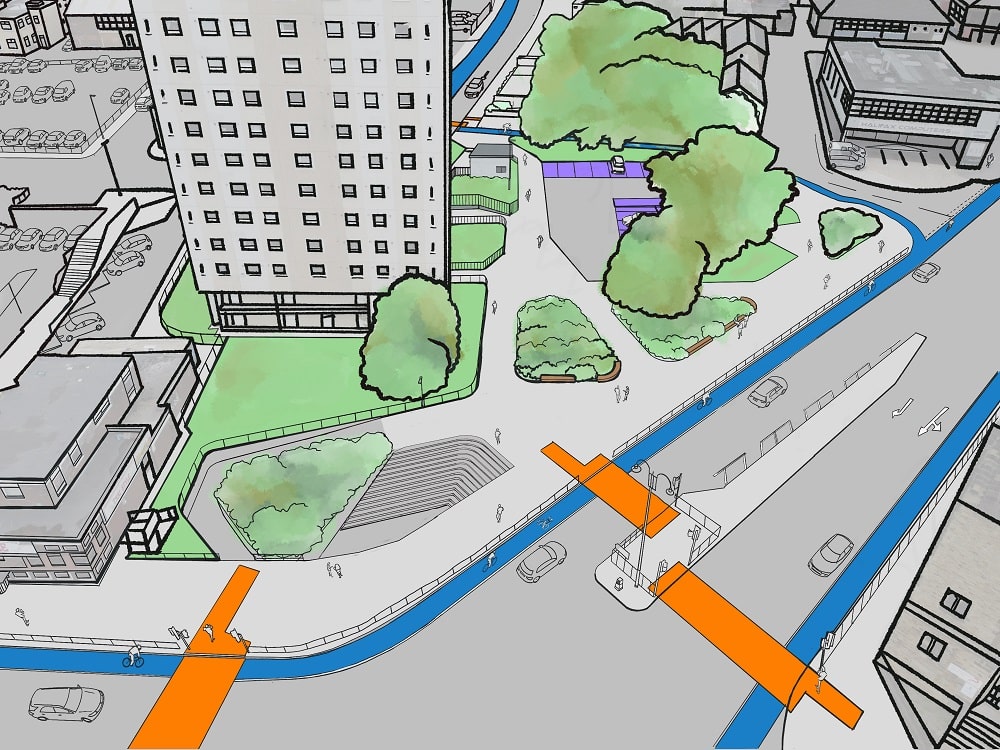Visualisation of proposals with view of Lister Court